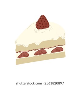 Sweet Dessert Illustration - Strawberry Milk Cream Cake