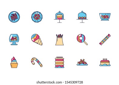 sweet dessert jar, candy and pastry icons set vector illustration