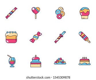 sweet dessert jar, candy and pastry icons set vector illustration