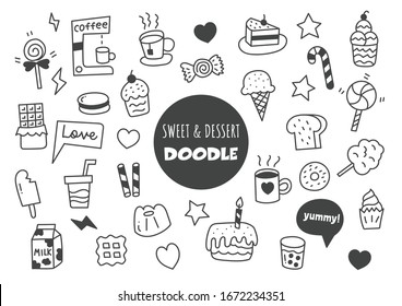 sweet and dessert kawaii doodle vector hand drawing style