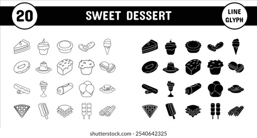 Sweet Dessert Line Glyph Vector Illustration Icon Sticker Set Design Materials