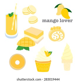 Sweet dessert mango flavor set. vector design illustration.