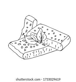 Sweet dessert marshmallows, pastille, cookies. Eastern sweetness. Food product drawn by hand. Side view. Vector illustration