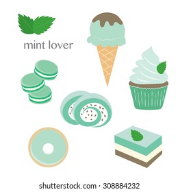 Sweet dessert mint flavor set. vector design illustration.