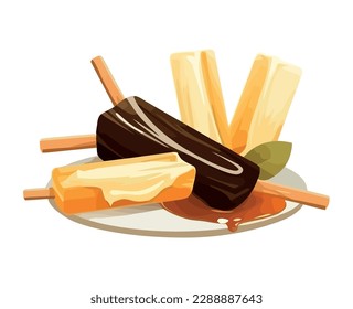 Sweet dessert on white chocolate icon isolated