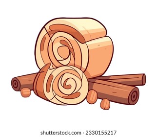 Sweet dessert with organic ingredients and spices icon isolated