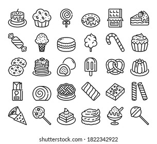 sweet and dessert outline vector icons pixel perfect