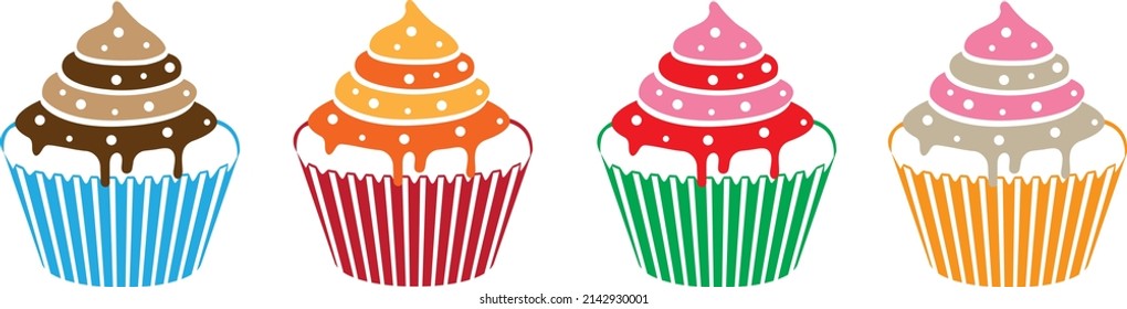 Sweet dessert pastry set. Collection of different types of cakes. Flat vector illustration isolated on white background. Icon for bakery shop
