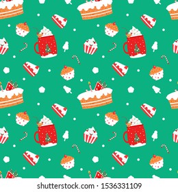 sweet dessert  seamless pattern.Merry Christmas food.