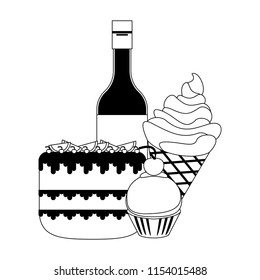 Sweet and desserts in black and white