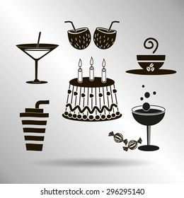 Sweet desserts and cafe. Vector icons