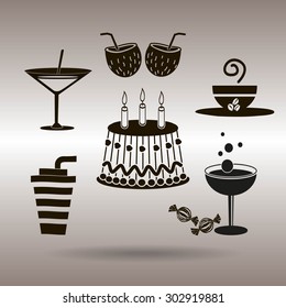 Sweet desserts and cafe. Vector icons