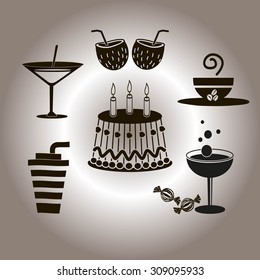 Sweet desserts and cafe. Vector icons