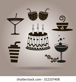 Sweet desserts and cafe. Vector icons