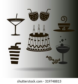 Sweet desserts and cafe. Vector icons