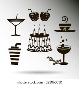 Sweet desserts and cafe. Vector icons