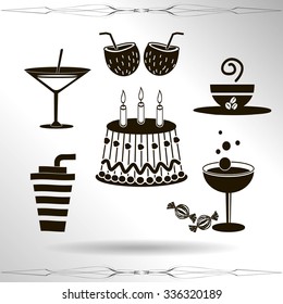 Sweet desserts and cafe. Vector icons