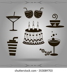 Sweet desserts and cafe. Vector icons