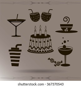 Sweet desserts and cafe. Vector icons