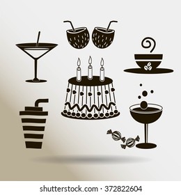 Sweet desserts and cafe. Vector icons