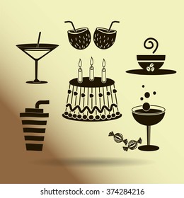 Sweet desserts and cafe. Vector icons