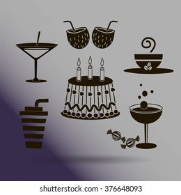 Sweet desserts and cafe. Vector icons