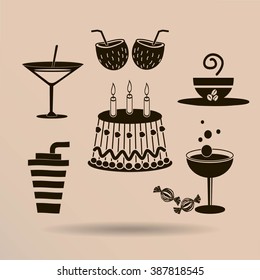 Sweet desserts and cafe. Vector icons