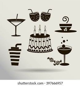 Sweet desserts and cafe. Vector icons