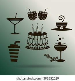 Sweet desserts and cafe. Vector icons