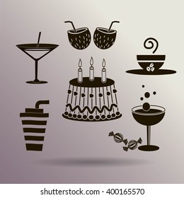 Sweet desserts and cafe. Vector icons