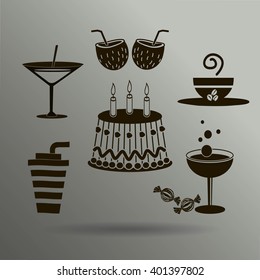 Sweet desserts and cafe. Vector icons