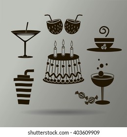 Sweet desserts and cafe. Vector icons