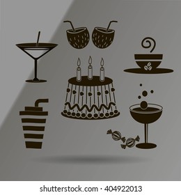 Sweet desserts and cafe. Vector icons