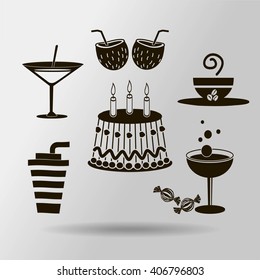 Sweet desserts and cafe. Vector icons