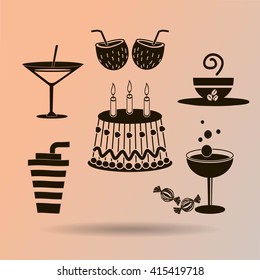 Sweet desserts and cafe. Vector icons