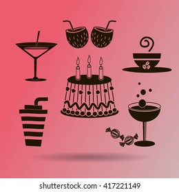 Sweet desserts and cafe. Vector icons