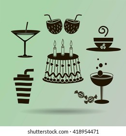 Sweet desserts and cafe. Vector icons