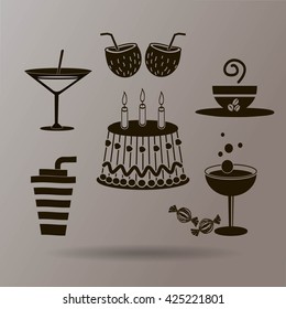 Sweet desserts and cafe. Vector icons