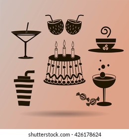 Sweet desserts and cafe. Vector icons