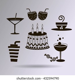 Sweet desserts and cafe. Vector icons