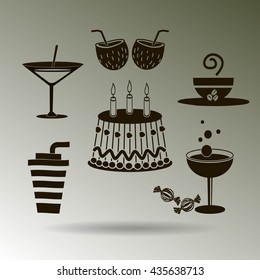 Sweet desserts and cafe. Vector icons