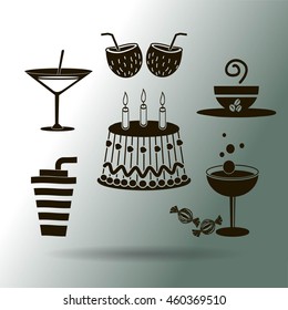 Sweet desserts and cafe. Vector icons