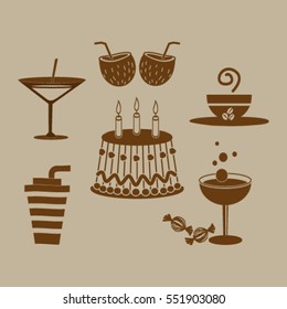 Sweet desserts and cafe. Vector icons