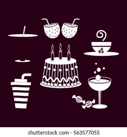 Sweet desserts and cafe. Vector icons