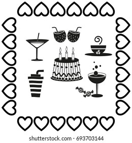 Sweet desserts and cafe. Vector icons