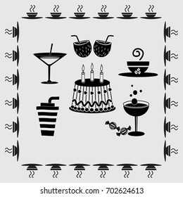 Sweet desserts and cafe. Vector icons