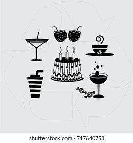 Sweet desserts and cafe. Vector icons