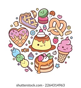 Sweet desserts hand drawn doodle elements illustration