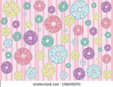 Sweet desserts party pattern with donuts vector illustrations 