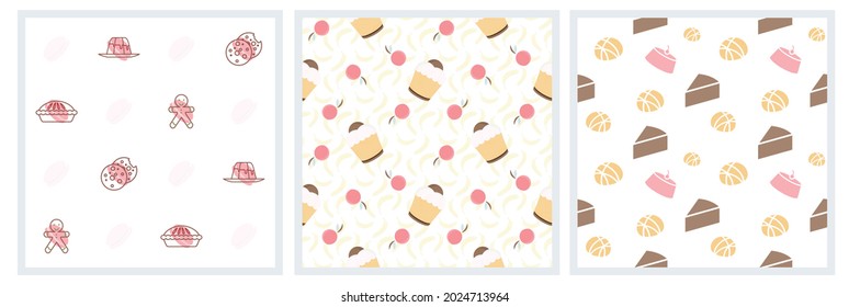 sweet desserts pattern transparent on a white background